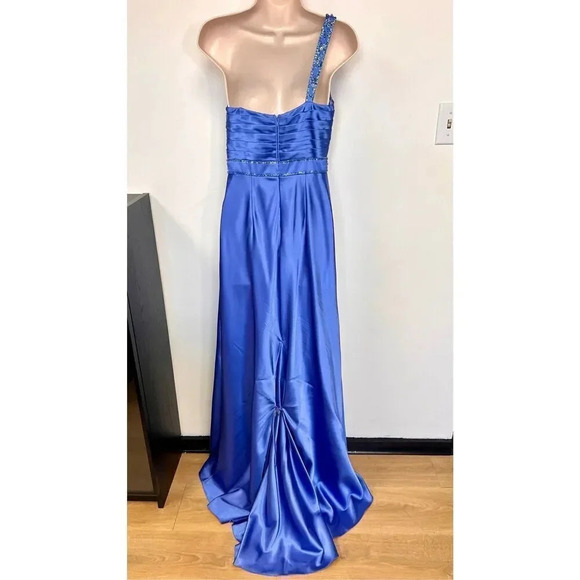 Adrianna Papell Womens Periwinkle Blue Beaded One Shoulder Evening Gown Size 6 - Picture 7 of 16